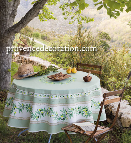 French Round Tablecloth coated or cotton Ramatuelle Mint green